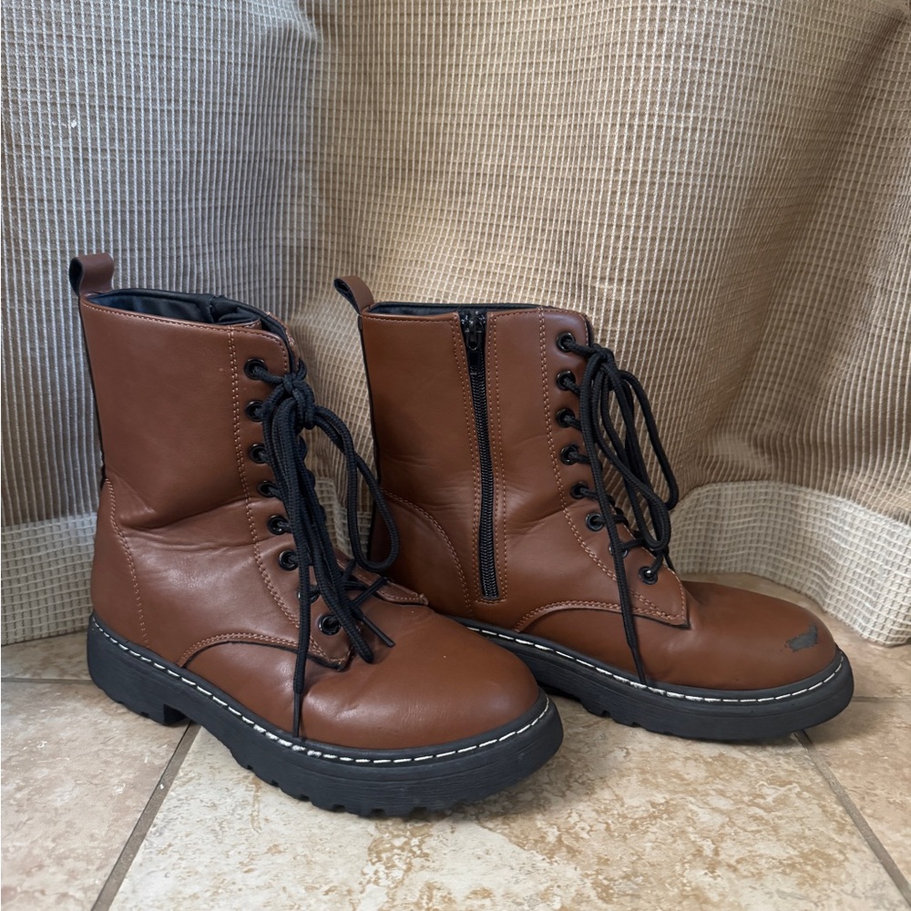 Brown Lace-Up Combat Boots